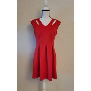 Red Pleated Cut Out Dress